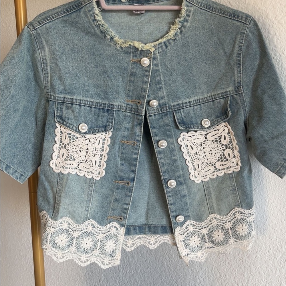 Denim Jacket with Lace Accents